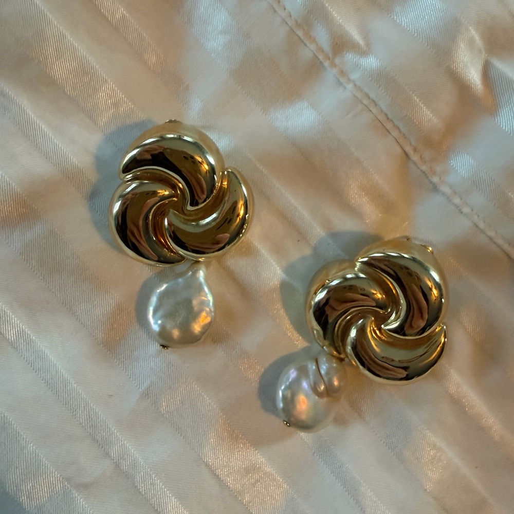 Gold Tone Earrings with Pearl Drops